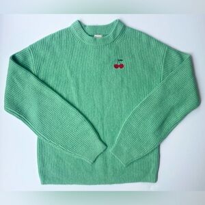 A NEW DAY Women’s Mint Green Embroidered Cherry Sweater Size XS NWT Gift Tag